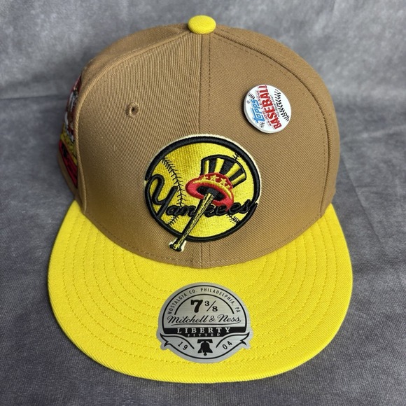 New York Yankees Mitchell And Ness Fitted Hat 7 3/8 Brown Yellow Topps Cards NEW - Picture 2 of 7